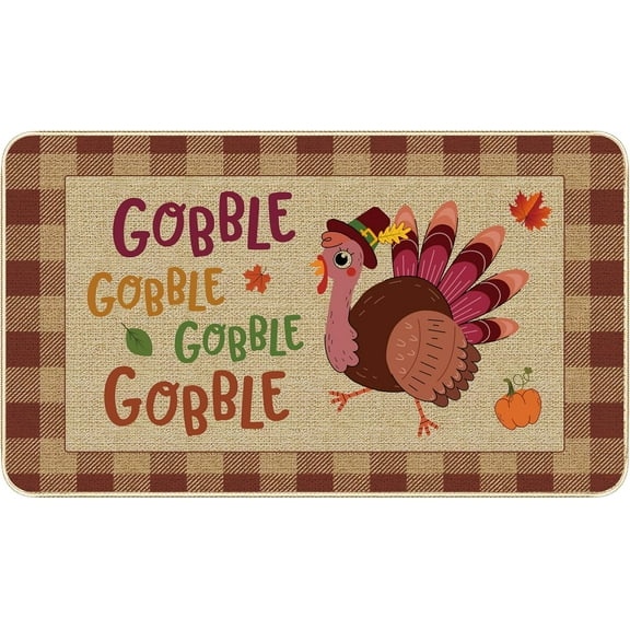 Holiday Entrance Rug Indoor Doormat Seasonal Rugs Fall Thanksgiving Decoration Door Mat Gobble Turkey Non-Slip and Washable Kitchen Floor Mat for Indoor Outdoor Home Entryway 17 x 30 Inch (Turkey-02)