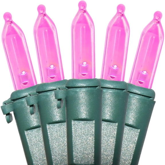 Holiday Essence Pink LED Mini String Lights, 100 Count, 26.9 Ft Green Wire, Indoor Outdoor Plug-In Fairy Lights for Christmas & Holiday Decor