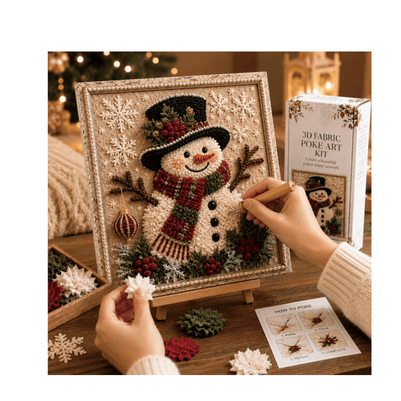 Holiday Fabric Poke Art – 3D Christmas Craft Kit for Adults, Pre-Cut Patterns, Needle Punch Tool, Vintage DIY Wall Decor