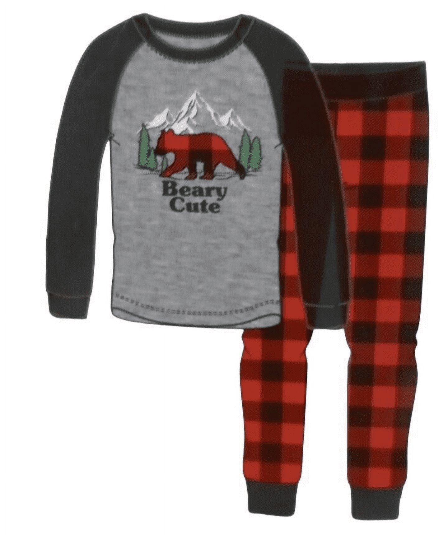 Holiday FamJams Kid's Bear Buffalo 2 Piece Unisex Pajama Set (Grey/Red, 4/5)