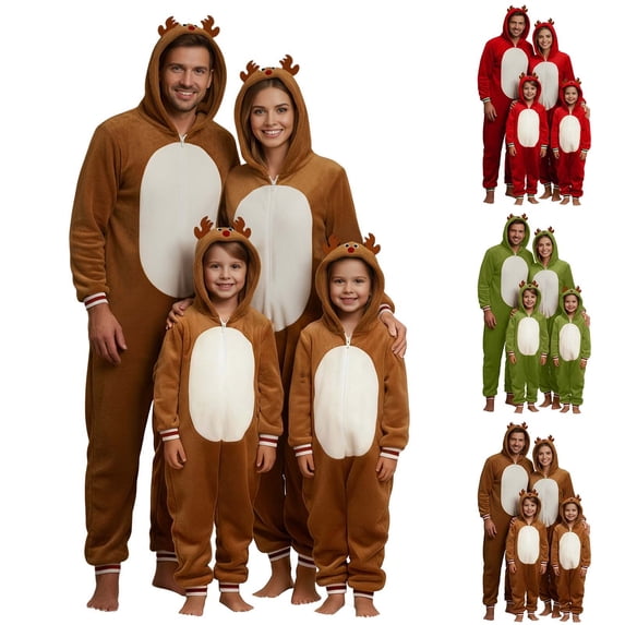 Holiday Family Christmas Pajamas Reindeer Print Long Sleeve Holiday Sleepwear Warm Two Piece Pajama Set for Winter Nights and Festive Family Time