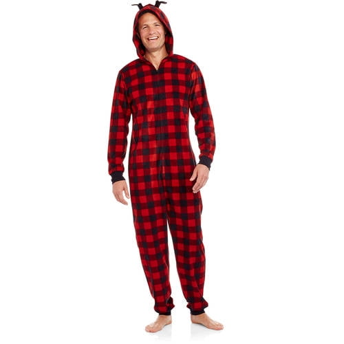 Blafly Adult Onesie Pajamas for Men Cozy Flannel Buffalo Plaid Family Mens  Christmas Pjs with Footed Hoodie Unisex Outfits