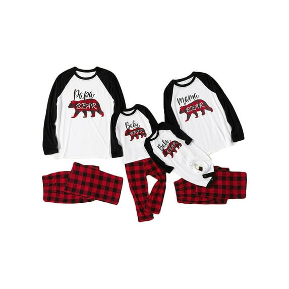 Holiday Family Pajamas Matching Sets Christmas PJs with Mama Bear Printed Plaid Pants Sleepwear