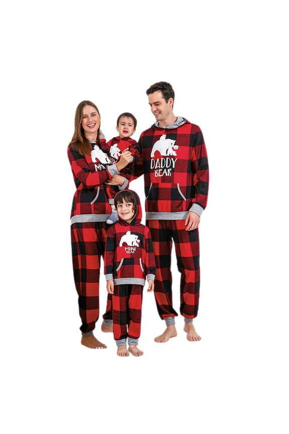 Holiday Family Pajamas Matching Sets Christmas PJs with Mama Bear Printed Romper Plaid Pants Sleepwear