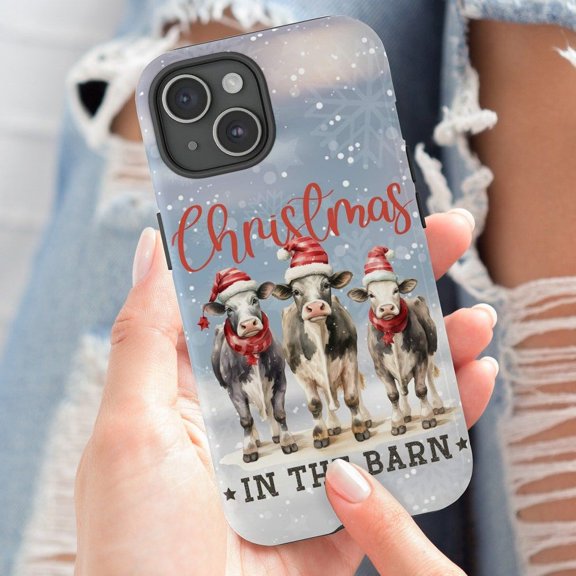 Holiday Farm Barn Country Cow Winter Phone Case with iPhone 17 to 11 Pro Max