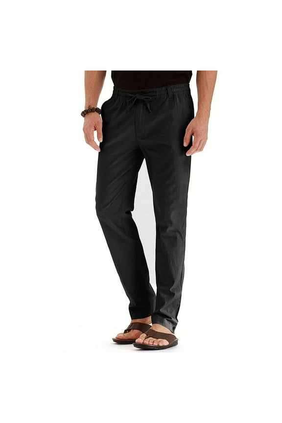 Men's Pants Fathers Day Gifts Men's Business Loose Large Size Elastic Waist Cotton All-match Solid Color