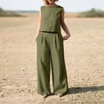 thumbnail image 1 of Holiday Fashion Deals up to 40% off Meitianfacai Two Piece Outfits for Women 2PC Fashion Woman Round Neck Solid Sleeveless Blouse +Loose Pockets Pants Sets, 1 of 8