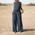 thumbnail image 1 of Holiday Fashion Deals up to 40% off Meitianfacai Two Piece Outfits for Women 2PC Fashion Woman Round Neck Solid Sleeveless Blouse +Loose Pockets Pants Sets, 1 of 8
