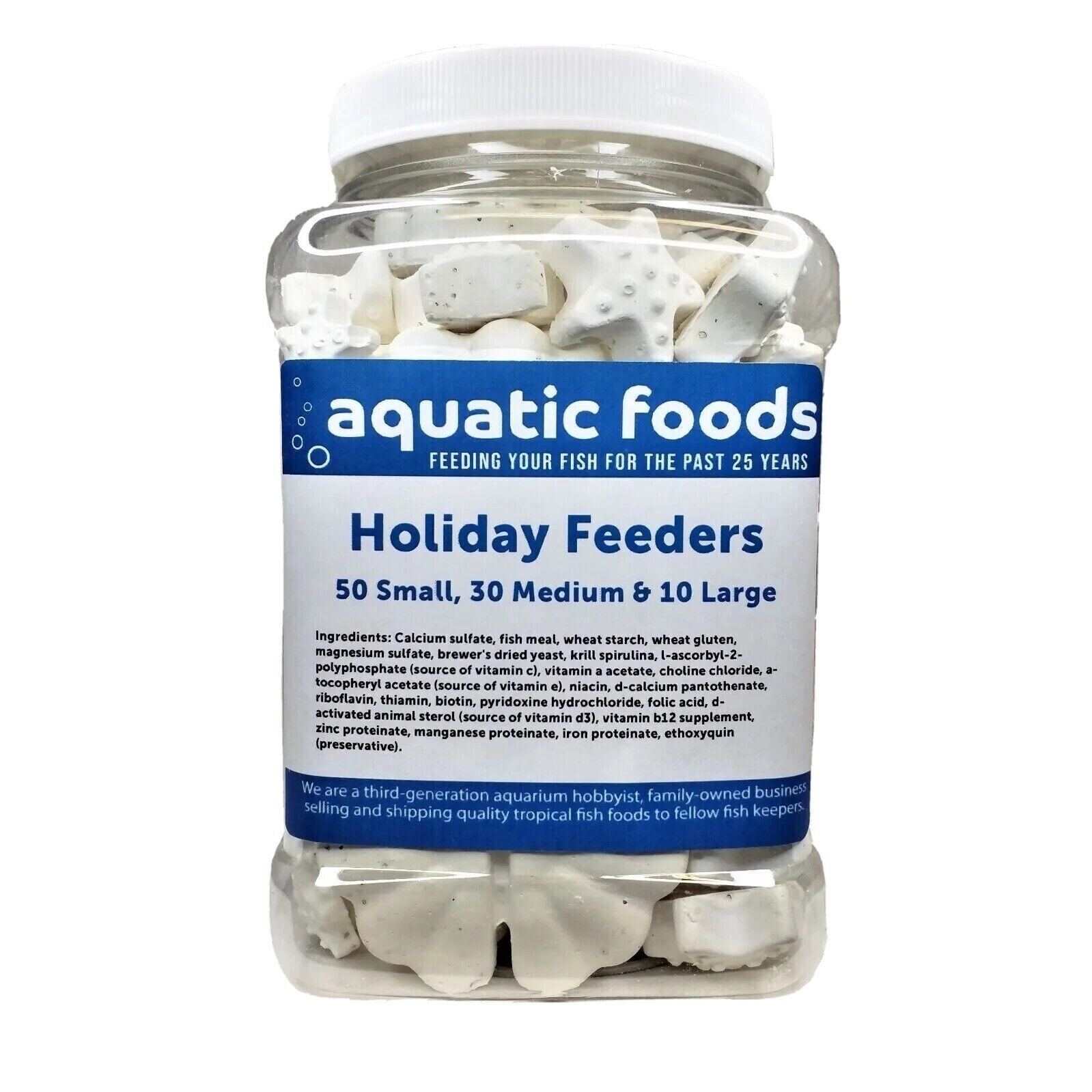Calcium Holiday Feeder Disks for Weekends, Holidays, Vacations for Tropical Fish, Shrimp, Snails, Crayfish, 90 Count Jar of Small & Medium & Large