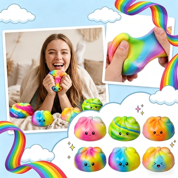 Holiday Fill-In Accessory, Stocking Stuffers for Student, Pinata Stuffers for Student, Christmas Gifts for Student, 3.5X2.5 Inch Cute Gradient Bao Bun Squeeze-1pc