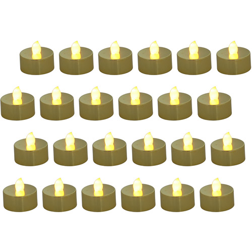 Holiday Flameless Metallic LED Tea Lights with Timer, 24pk