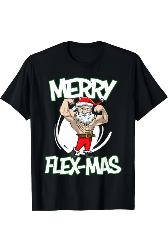 Holiday Flexing Beard Funny Merry Flexmas Winter Gym Humor Unisex T-Shirt, up to size 5XL
