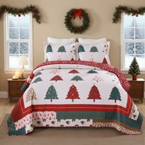 Holiday Forest 3 Pcs Festive Christmas Tree Quilt Bedspread Set