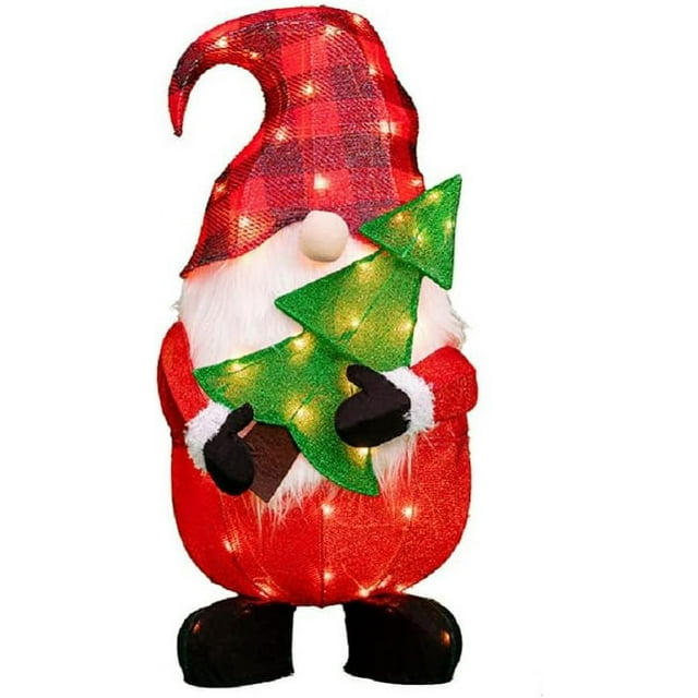 Holiday Garden Gnome with Tree PreLit (32 Inches Tall) Christmas