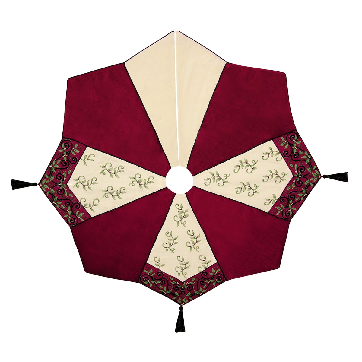 54" Red and Cream Cotton Velvet Needlepoint Christmas Tree Skirt