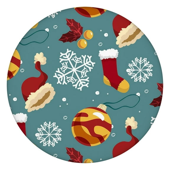 Holiday Gathering Round Table Cover with Elasticized Edge, 44 Inch Festive Tablecloth for Christmas Dinner and Celebrations
