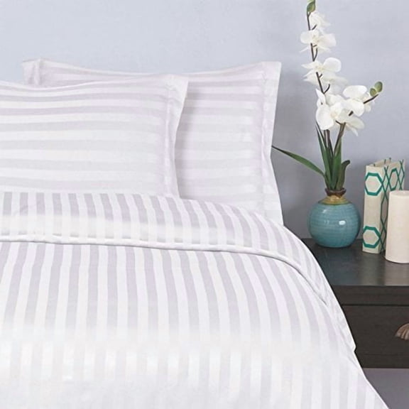 Holiday Gift 1500 Series - Damask STRIPES Silky Soft 4-Piece Sheet Set, Up To 16" Deep Pocket, Queen, White