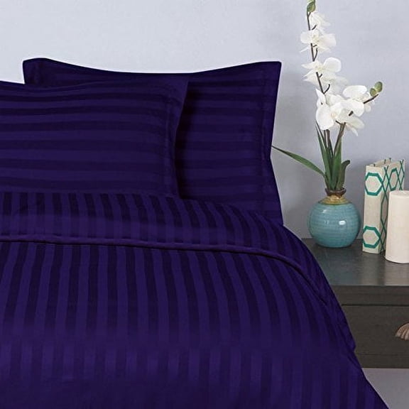 Holiday Gift 1500 Series - Damask STRIPES Silky Soft 4pc Sheet Set, Up To 16" Deep Pocket, Full, Purple