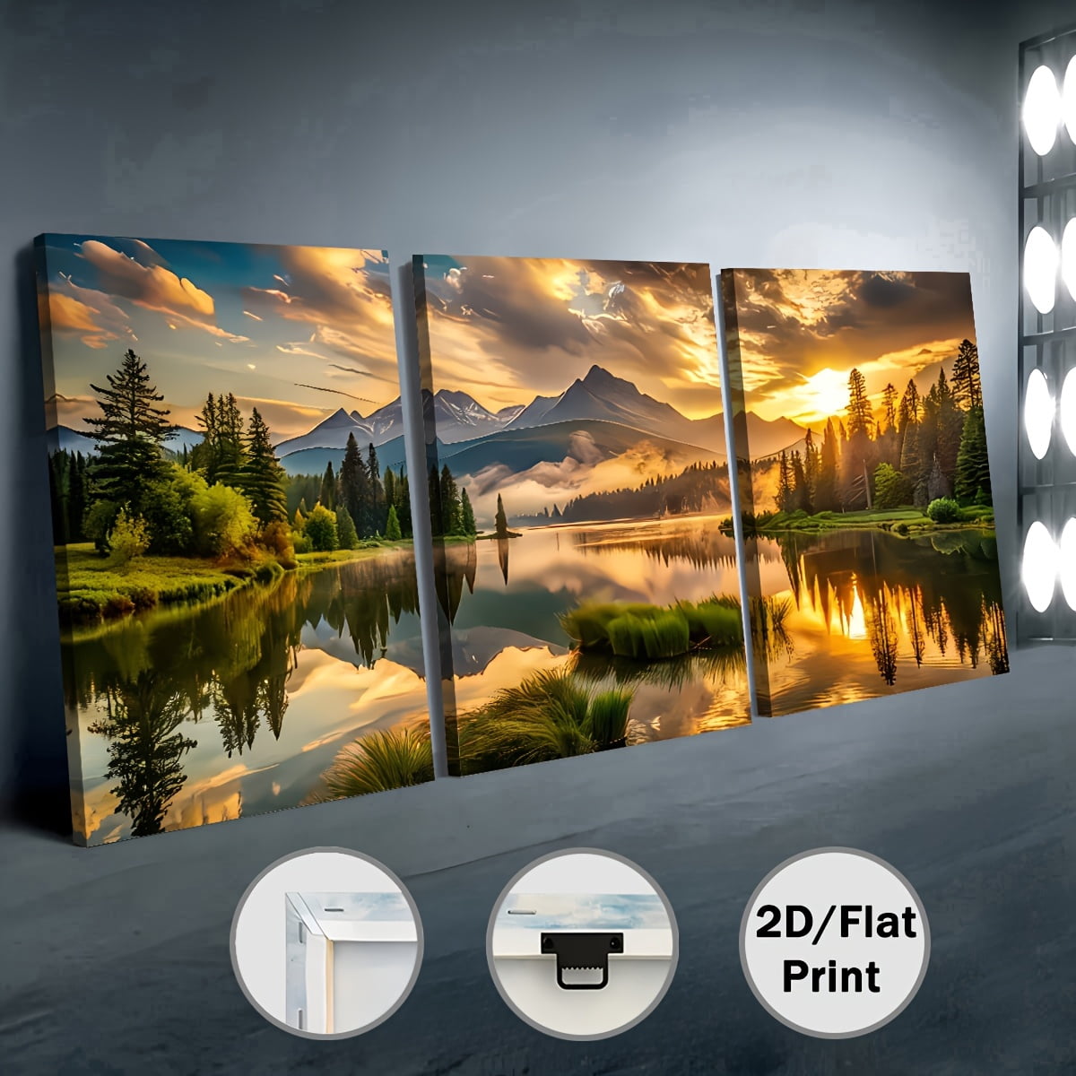 [Holiday Gift] 2D Flat, [2D/Flat Print] Framed Canvas Painting And Poster, Ready to Hanging, Natural Sunrise, Forest, Trees, Lakes, Modern Artistic Landscapes, Home Decor, Wall Art, Room Decoration,