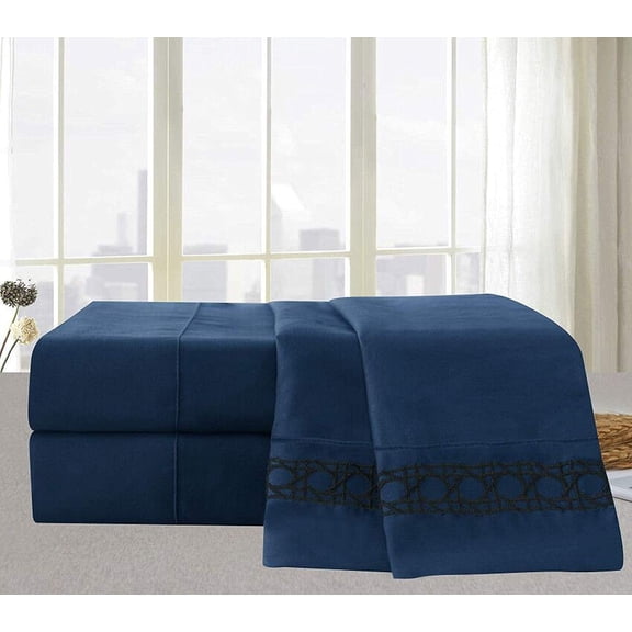 Holiday Gift 4 PC Sheet set Bedding Set King Navy Blue
