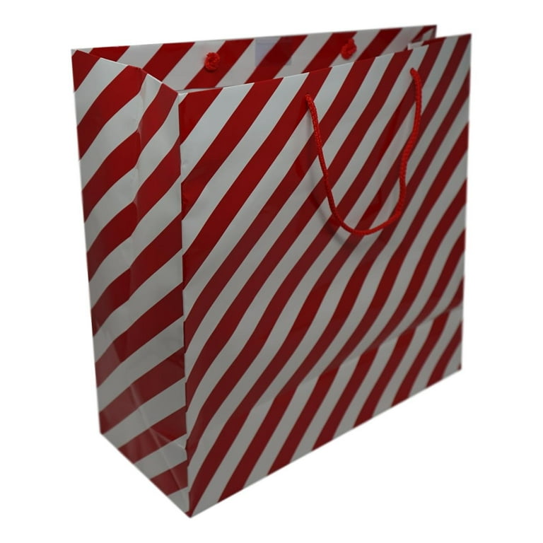 Holiday Gift Bags Jumbo White Red Stripe Bags 15 in. x 6 in. x 15 in. 6 Bags