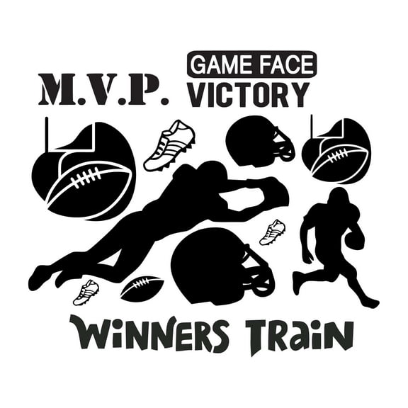 Holiday Gift Boys Game Face Victory Active Sports Wall Decal Decoration Football Wear Gloves Sports Athlete Wall Decal Lasts Years and Easily Removable - Size: 12 in x 11 in