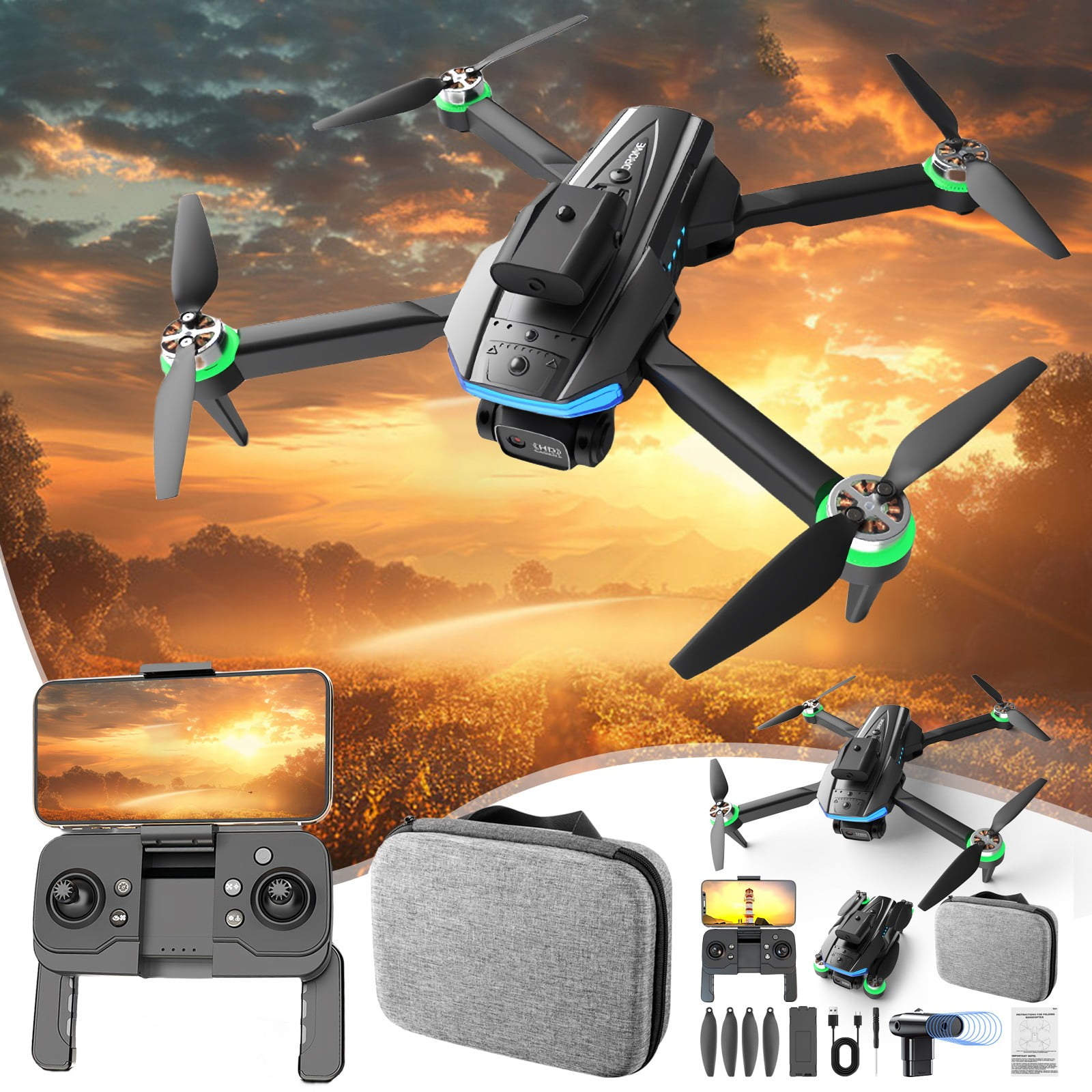 Headless Camera Holiday Gift Camera Drones for Adults Brushless Motor Drones with 2 ...