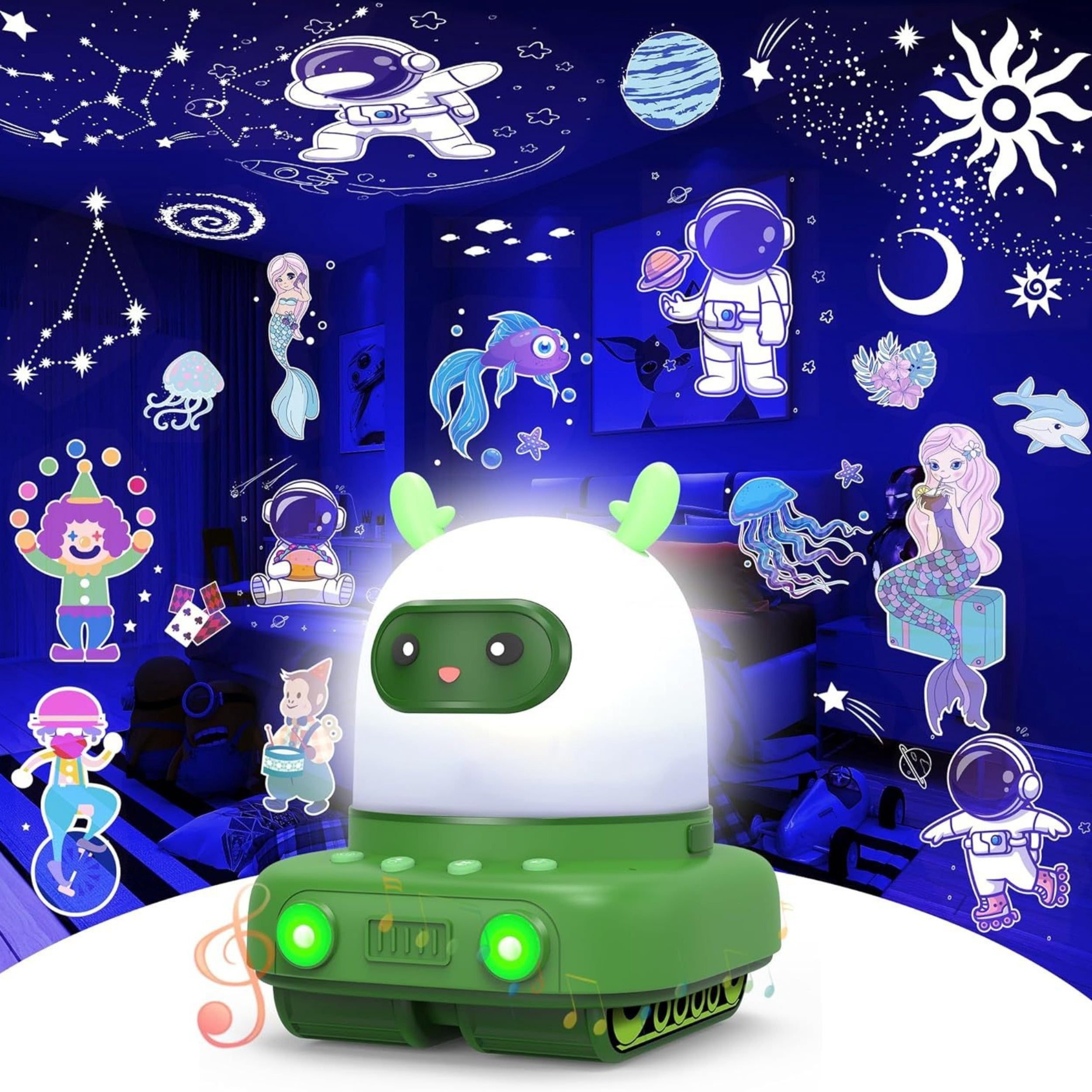 Holiday Gift Cartoon Tank Deer Music Projector Night Light Dreamy ...
