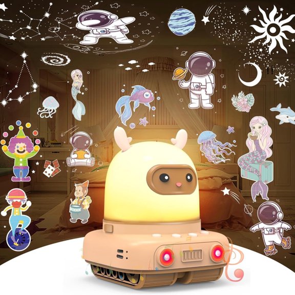 Holiday Gift Cartoon Tank Deer Music Projector Night Light Dreamy Starry Universe Animal Holiday Projector Lamp with BT Speaker