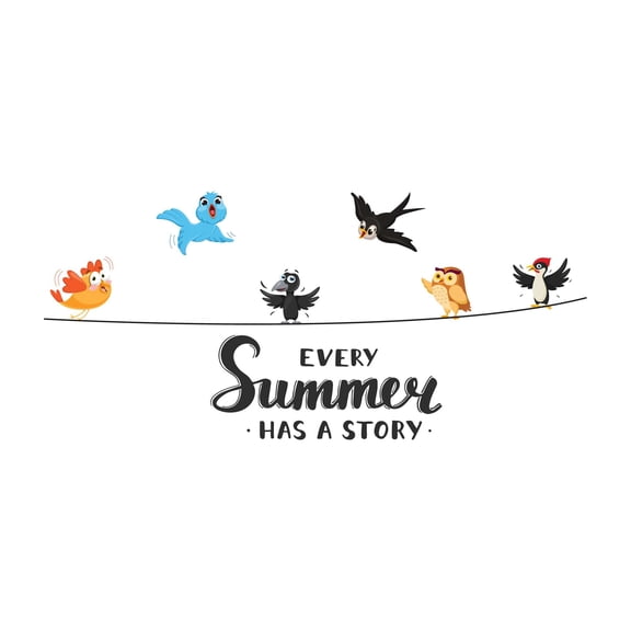 Holiday Gift Children Every Summer has a Story Beautiful Cartoon Wall Decal Decoration Beautiful Birds Flock Vinyl wall Decal Lasts Years and Easily Removable - Size: 12 in x 7 in