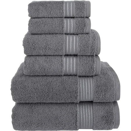 Holiday Gift Cotton 6-Piece Towel Set, Includes 2 Washcloths, 2 Hand Towels and 2 Bath Towels, 100% Turkish Cotton - Highly Absorbent and Super Soft Towels for Bathroom, Grey
