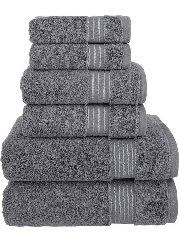 Holiday Gift Cotton 6-Piece Towel Set, Includes 2 Washcloths, 2 Hand Towels and 2 Bath Towels, 100% Turkish Cotton - Highly Absorbent and Super Soft Towels for Bathroom, Grey
