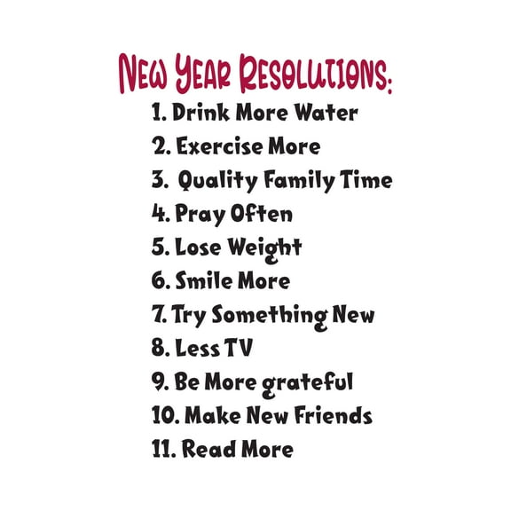 Holiday Gift Family New year Resolutions Inspirational Quotes & Sayings Wall Decal Smile More ,Drink More Water Be grateful Quote Lasts Years and Easily Removable - Size: 14 in x 23 in