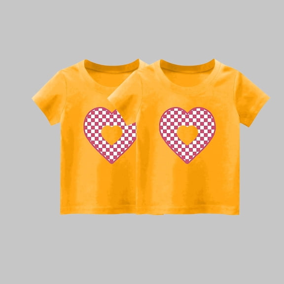 Holiday Gift Finder 2PC Summer Fashion Boys And Girls Printed Short Sleeved T-shirt Children's Stylish Top 4 Years, Yellow