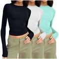 thumbnail image 1 of Holiday Gift Finder 3PC Women Long Sleeve Crewneck Slim Fits Shirts Basic Tee Tops Solid Color Pullover Tees Blouses 2025 Casual T-Shirt Going Out Workout OutFitss, XS-XL, 1 of 4