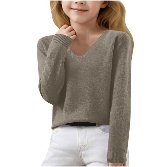 Holiday Gift Finder 6-15Years Foreign Trade Fall New Solid Color High Neck Boys And Girls Knit Tops Brown 8-9Years