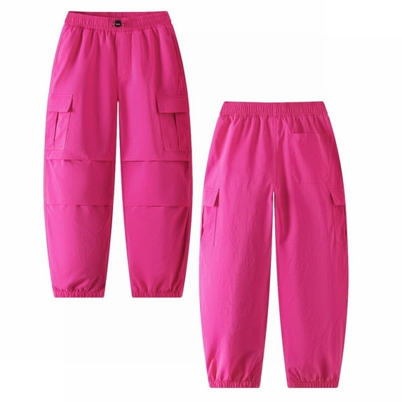Holiday Gift Finder 7-14 Years Children's Fashion Solid Color Loose Drawstring Pocket Ankle Work Pants Long Pants Hot Pink 10-12 Years