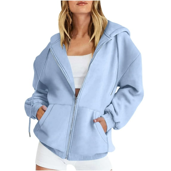 Holiday Gift Finder Hoodies for Women Casual Fall Tops Long Sleeve Womens Sweatshirts Women Winter Warm Casual Long Sleeve Hooded Solid Sweatshirt Coat