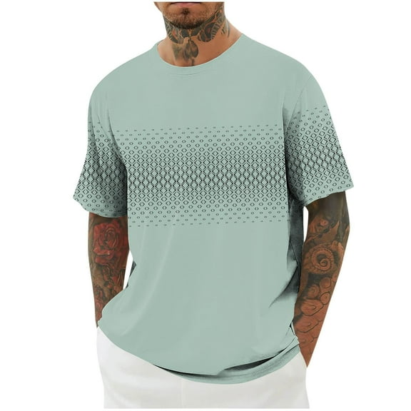 Holiday Gift Finder Mens Casual Shirts, Men Print Round Neck Casual Fashion Short Sleeve Round-Neck Blouses Shirts S, Green