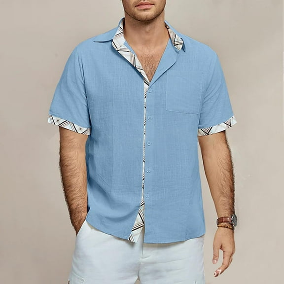 Holiday Gift Finder Mens Clothes, Men Casual Fashion V-neck Sleeve Pullover Breathable Shirt Blouse L, Blue