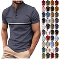 thumbnail image 1 of Mens Shirts, Men Solid Color Casual Fashion Button Round Neck Short Sleeve T-shirt Top XL, Gray, 1 of 8