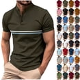 thumbnail image 1 of Mens T-shirts, Men Solid Color Casual Fashion Button Round Neck Short Sleeve T-shirt Top 3XL, Army Green, 1 of 8