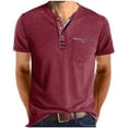 thumbnail image 1 of Holiday Gift Finder Mens T-shirts, Men's Fashion Casual Block Color Pocket Short Sleeve Round Neck Collar Blouse 3XL, Wine, 1 of 7