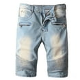 thumbnail image 1 of Holiday Gift Finder Ndbuld Men's Ripped Jean Shorts Casual Distressed Denim Shorts Men's Summer Short Elastic Short Zipper Open Five Point Short Half Shorts Jeans,Light Blue,S, 1 of 8