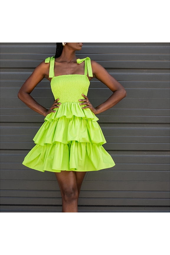 Holiday Gift Finder! Women's Clothing,Vestido de mujer Women's Spring and Summer Temperament Sexy Lace-up Fashion Waist Closed Suspender Dress, Trendy and Elegant for Warm Weather