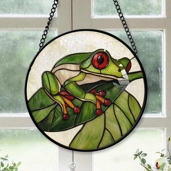 Holiday Gift - Green Frog Amphibianss Christmas Stained Glass Hanging Ornament - Durable Glossy Tree Decor, Xmas Gift for Family & Friends, 2025 Edition