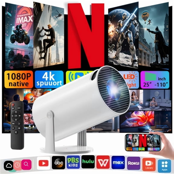 [Holiday Gift] HD Portable Mini Projector | Native 1080P, 4K Support, WiFi6 & Wireless 5.2 | Auto Focus, Built-in Speakers | for Home Theater & Outdoor Use