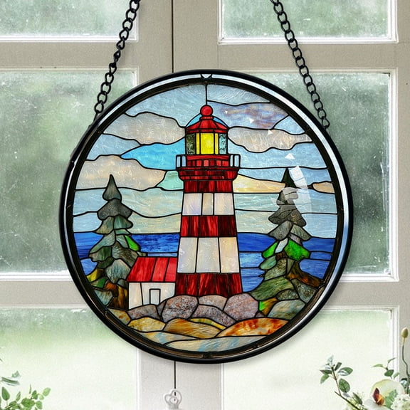 Holiday Gift - Lighthouse Christmas Stained Glass Hanging Ornament - Durable Glossy Tree Decor, Xmas Gift for Family & Friends, 2025 Edition