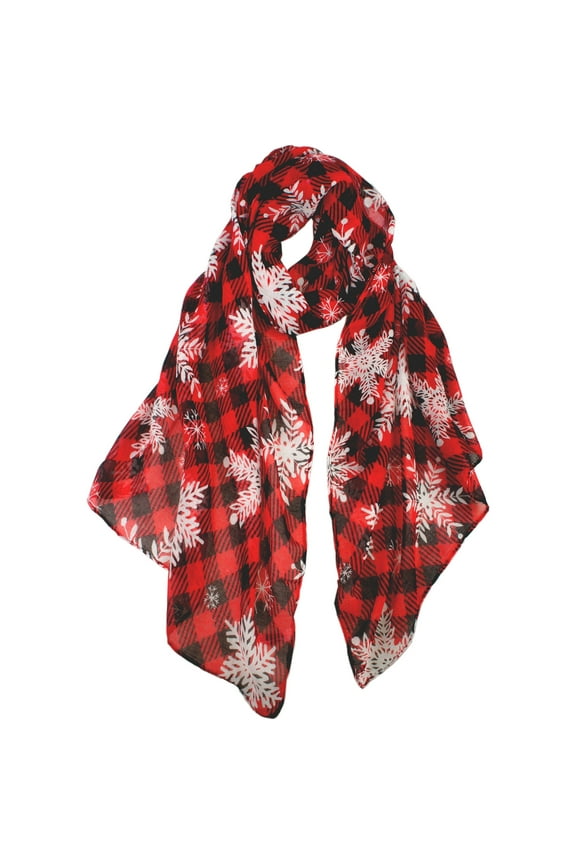 Holiday Gift Packed Soft Lightweight Sheer Fall Winter Christmas Scarf for Women Girls Teens Plaid Snowflake Red