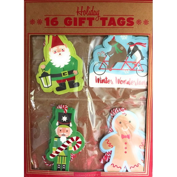 Holiday Gift Tags 16 Count Santa, Nutcracker, Winter Wonderland & Gingerbread Man